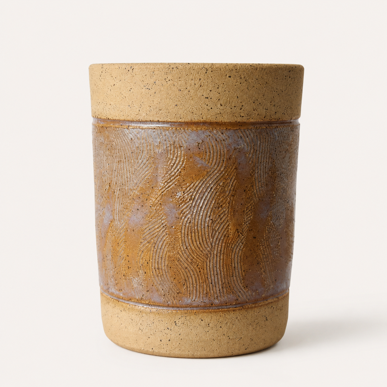 Carved Ochre Ceramic Tumbler