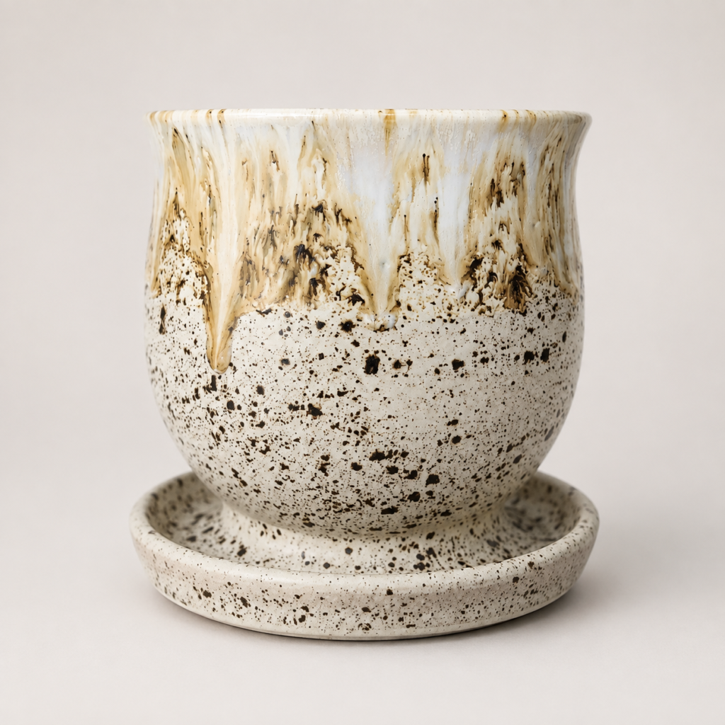 Cream Drip Planter with Saucer