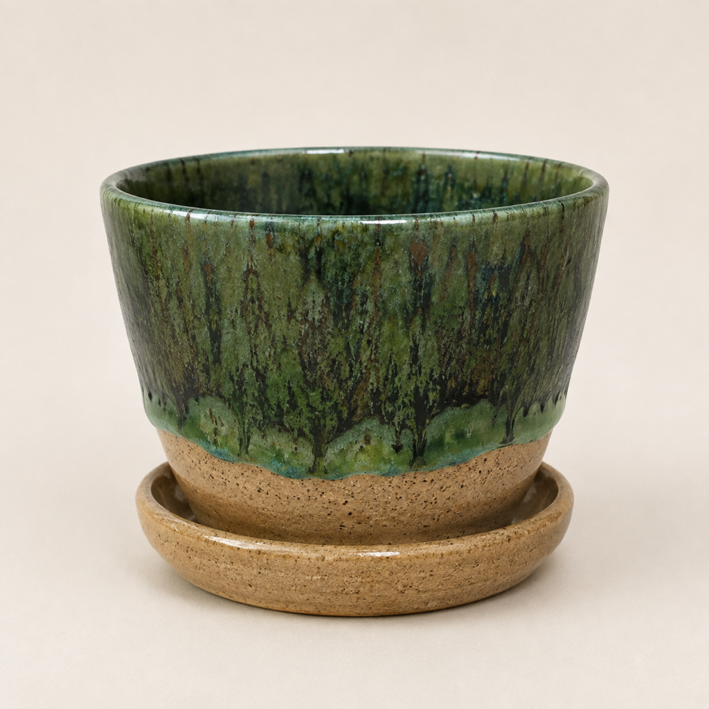 Forest Green Planter with Saucer