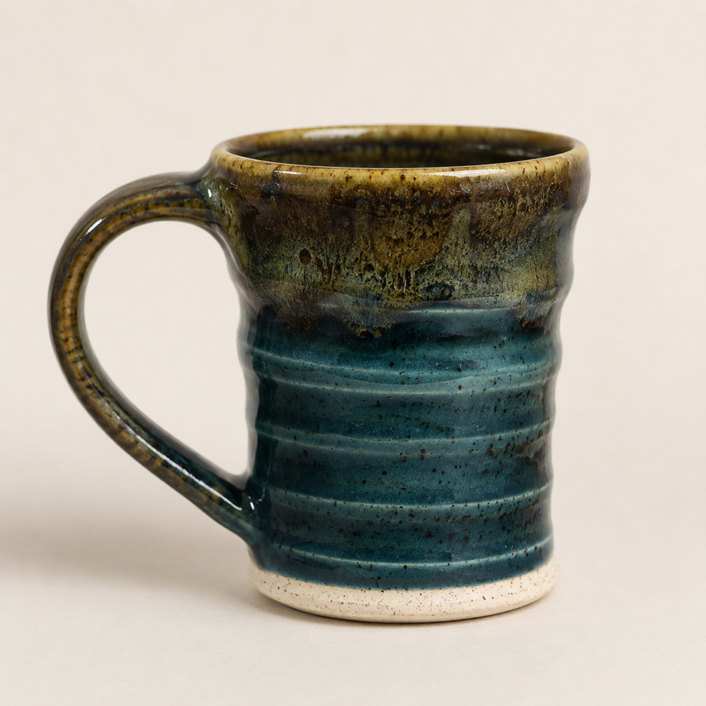 Teal Ribbed Ceramic Mug